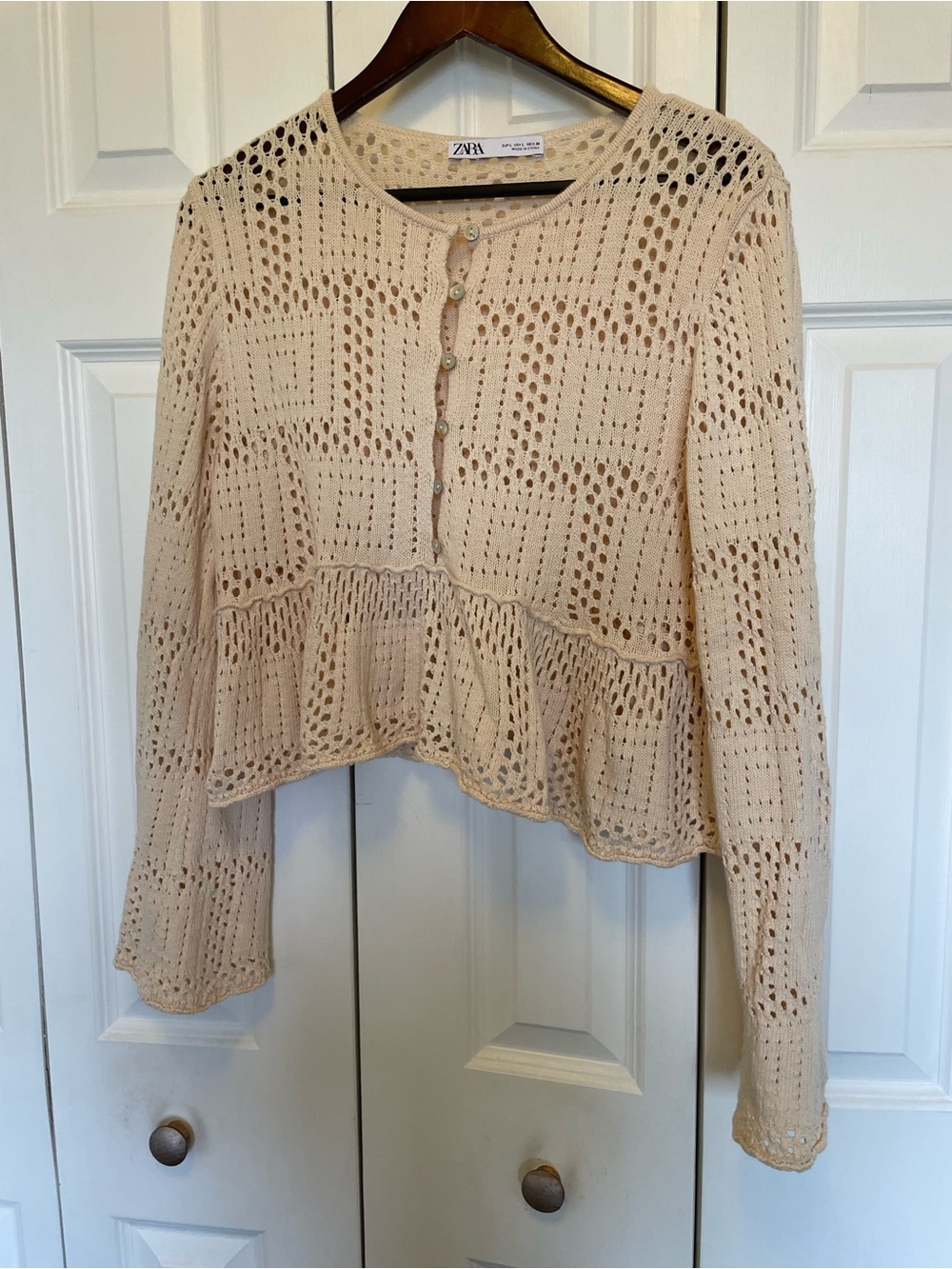 Zara Openwork Crochet Peplum Semi- Cardigan in Cream